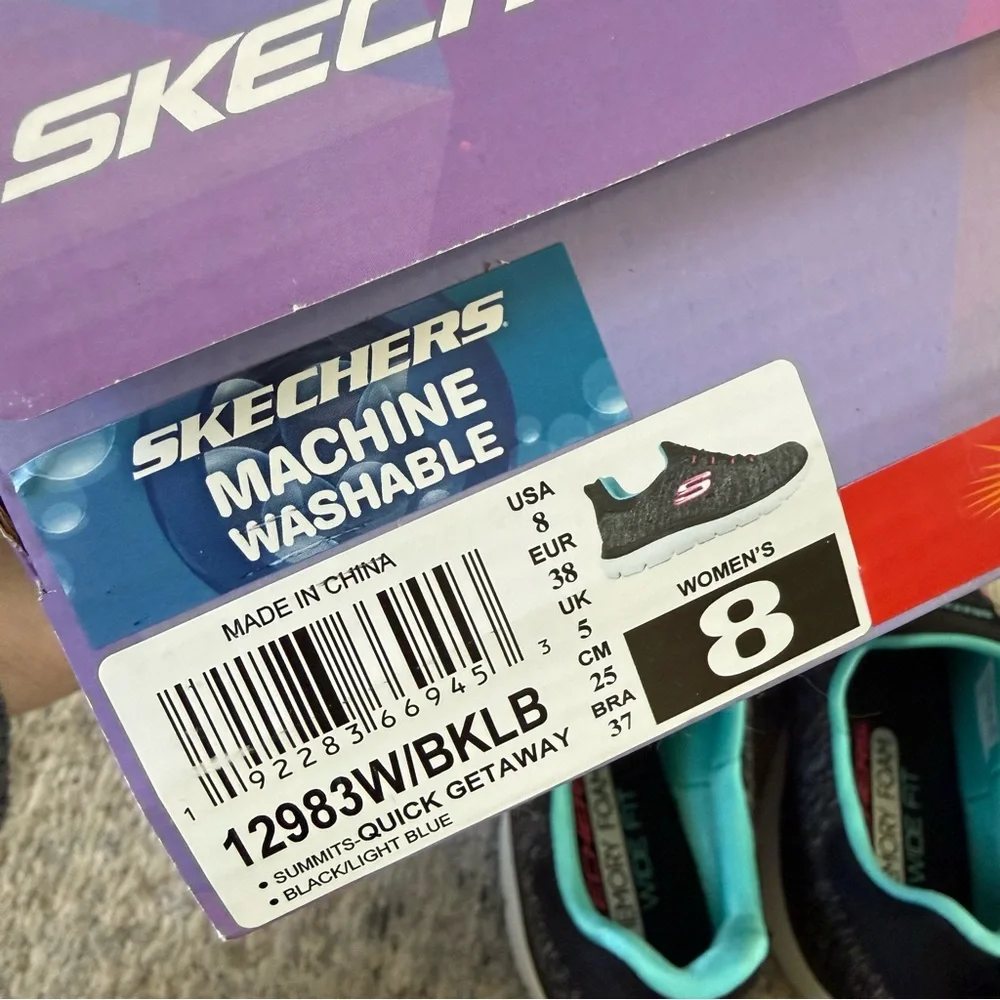 Skechers Women's Summits Quick Getaway Black/Light Blue Size 8W - Picture 6 of 14
